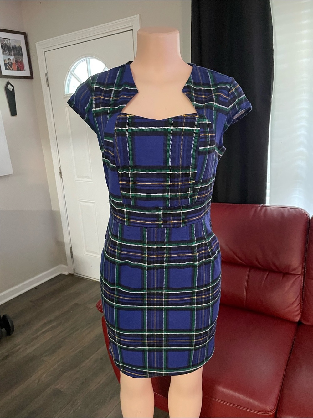 Grace Karin Plaid pin up look Blue & Green Plaid Fit-and-Flare Dress Large vinta